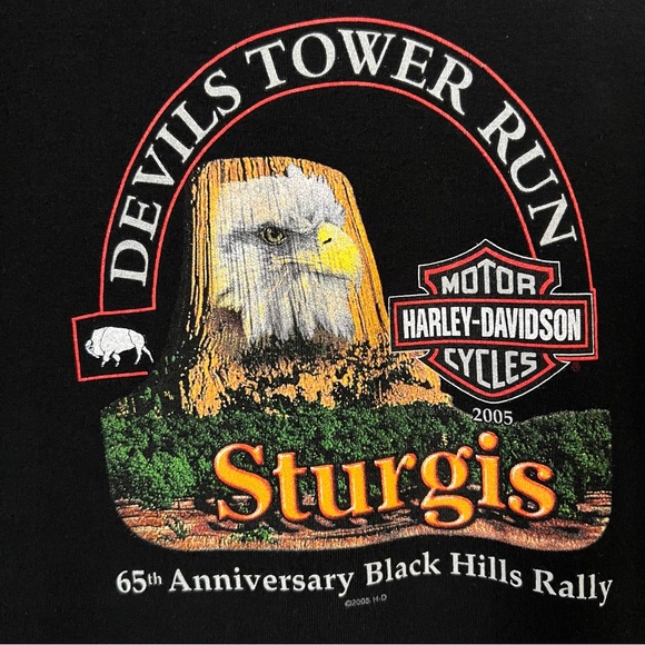 Y2K Harley Davidson Women XL Graphic Tshirt. Devils Tower Run Sturgis 65th Anniv - Picture 3 of 8